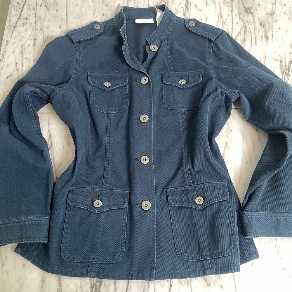 Liz Claiborne Lizwear Jeans Petite Blue Corduroy Utility Jacket 100% Cotton - Picture 9 of 13